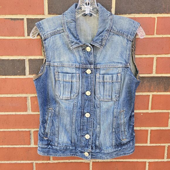 Express Womens Denim Vest Size Small Medium Wash Excellent Condition Sleeveless - Picture 1 of 6